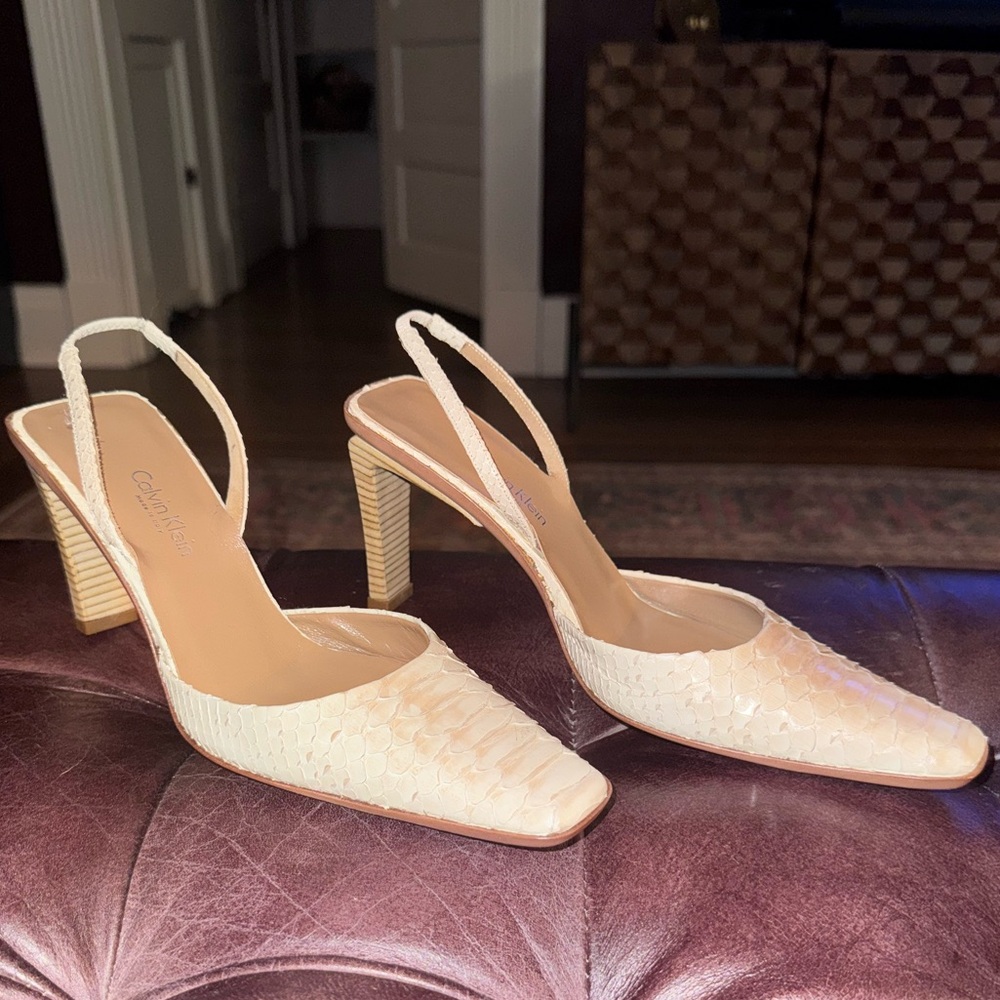 Vintage Calvin Klein Square Toe Cream Slingback Heels